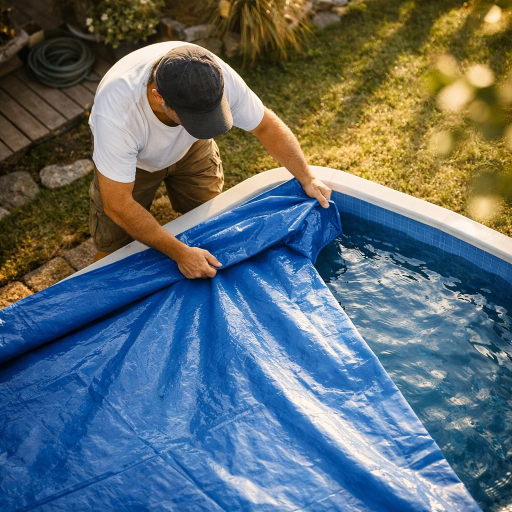 Pose d’une bâche rectangulaire sur une piscine hors sol Bestway